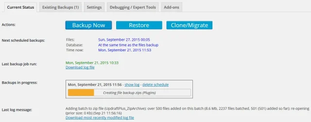 Stopping an in process backup UpdraftPlus