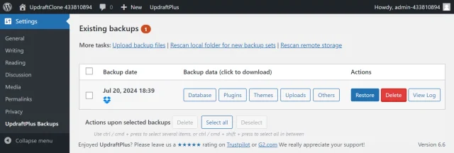 Existing backups