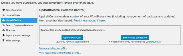 UpdraftCentral remote control