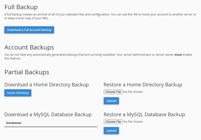 Screenshot of backup menu window