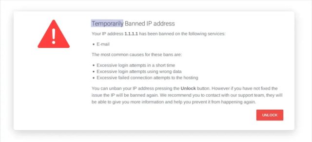 Example message showing that an ip address has been banned