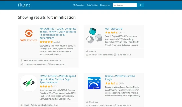 Results for minification