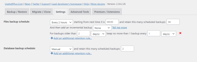 Advanced retention rule screenshot in UpdraftPlus