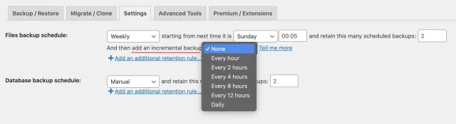 Incremental backup UpdraftPlus