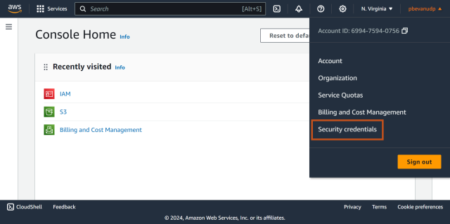 Security Credentials page