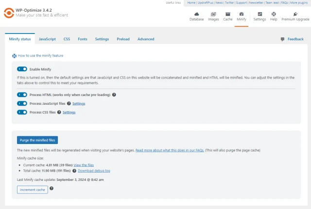 Enable minify minify status